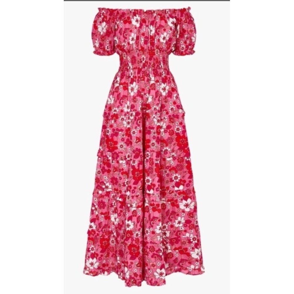 NWOT Pink City Prints Tuckernuck Rah Rah Maxi Dress 70's Strawberry Women's L‎